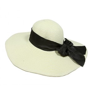 Hats – 12 PCS Straw Big Rim Hat w/ Bow - Ivory - HT-M223IV